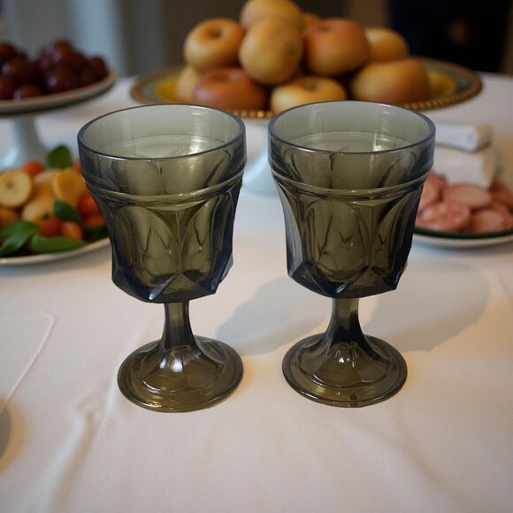 Vintage Anchor Hocking Fairfield Goblets in Brown – Set of 2, 6” Mid-Century Mod - Picture 1 of 6